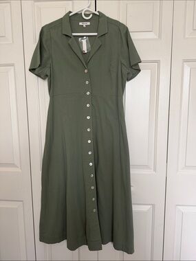 Madewell Olive Green Button-Front Midi Dress
